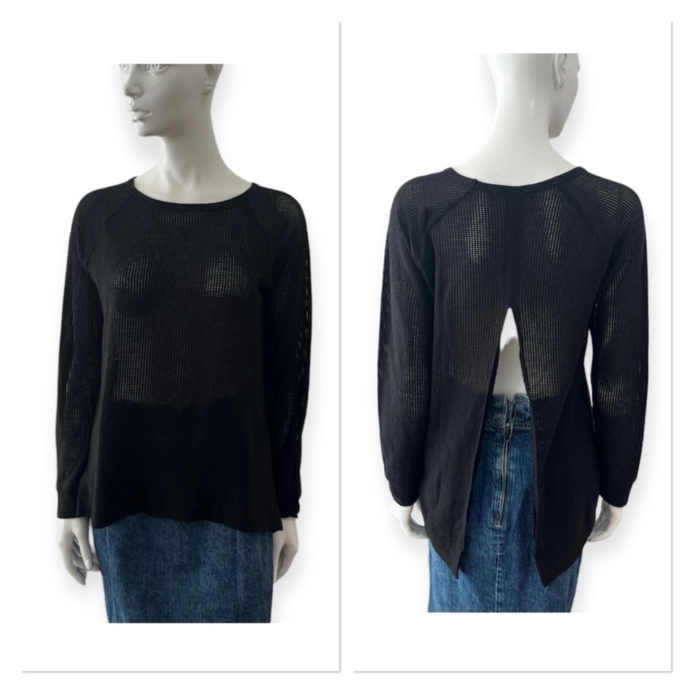 Rag and Bone Black Waffle Knit Back Vent Sweater
